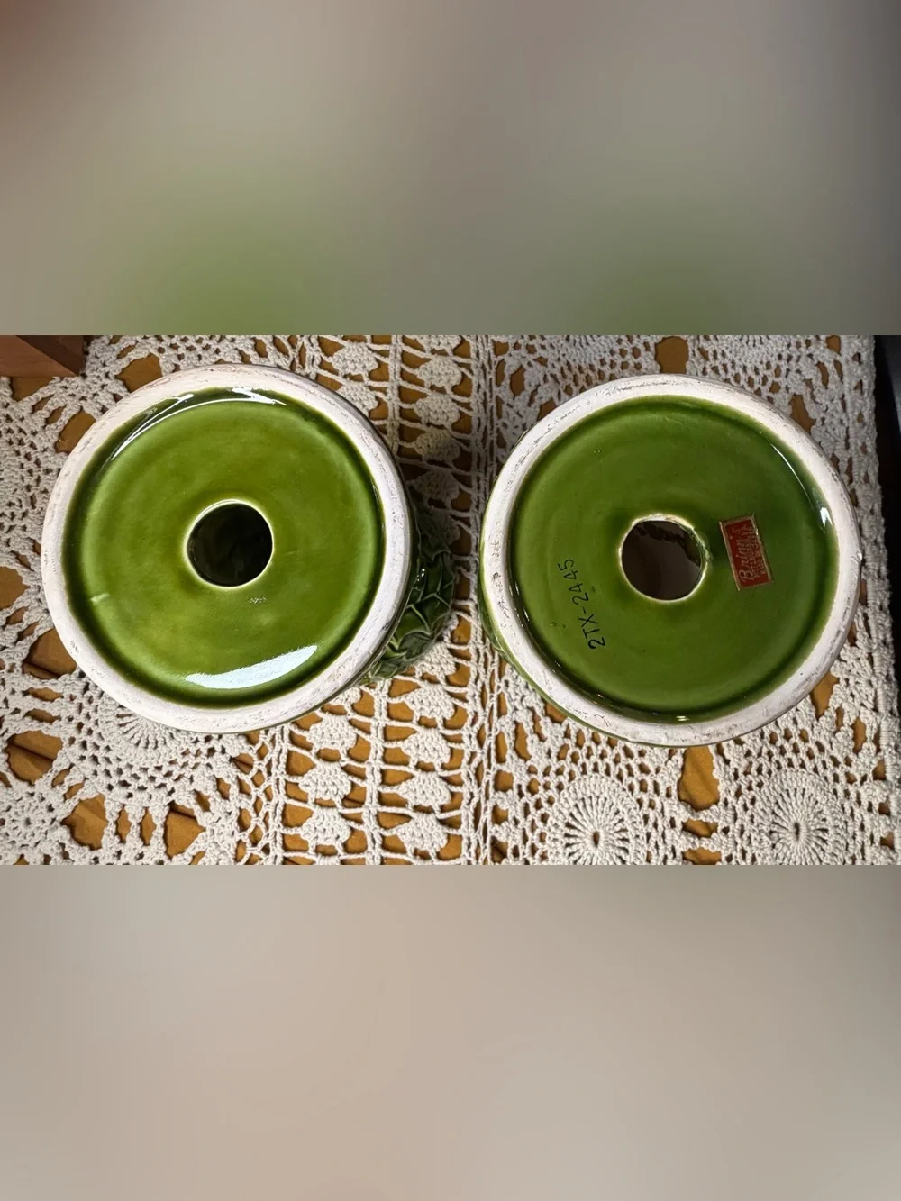 VTG Rubens Originals Ceramic Holly Candlestick Holders Pair 2TX-2445